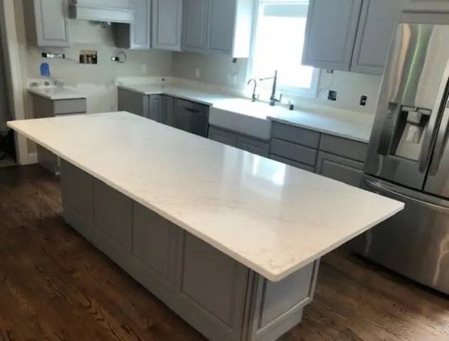 Stone kitchen countertop installation completed in July 2020.