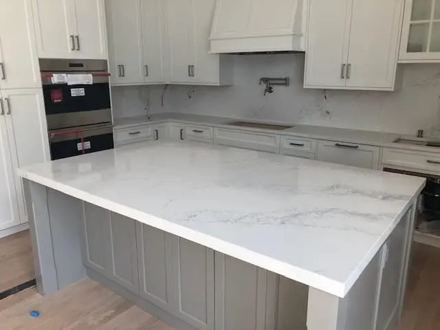 Stone kitchen countertop installation completed in July 2020.