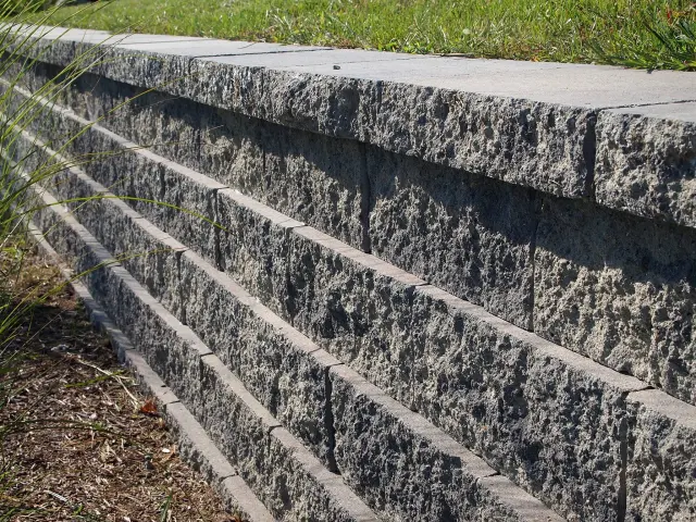 Stone hardscape at a residential entry.