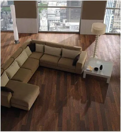 Large-format tile floor in a finished room.