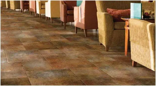 Tile floor in an open-plan room.