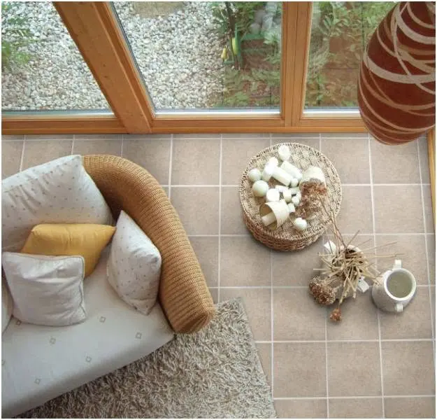 Tile floor in a finished interior.