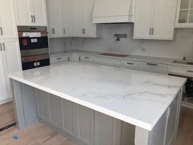 Stone kitchen countertop installation completed in July 2020.